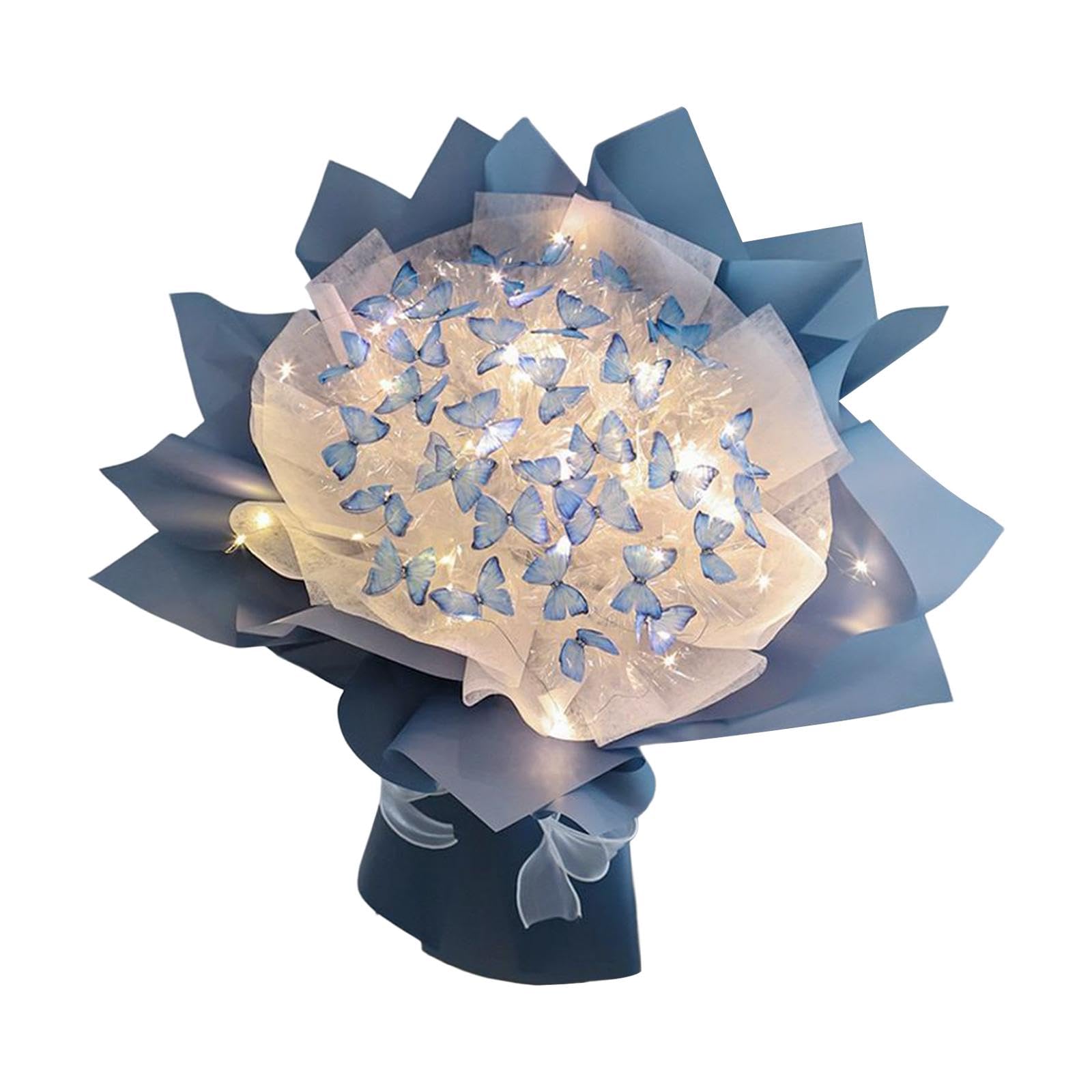 perfk Bouquet Sposa Set Fai da Te Materiale Farfalla Fiori Artificiali Carta Ferro Nastro Originalità Adatto per Decorazione Tavolo Camera Letto Regalo Fest, Blu 33 Farfalla
