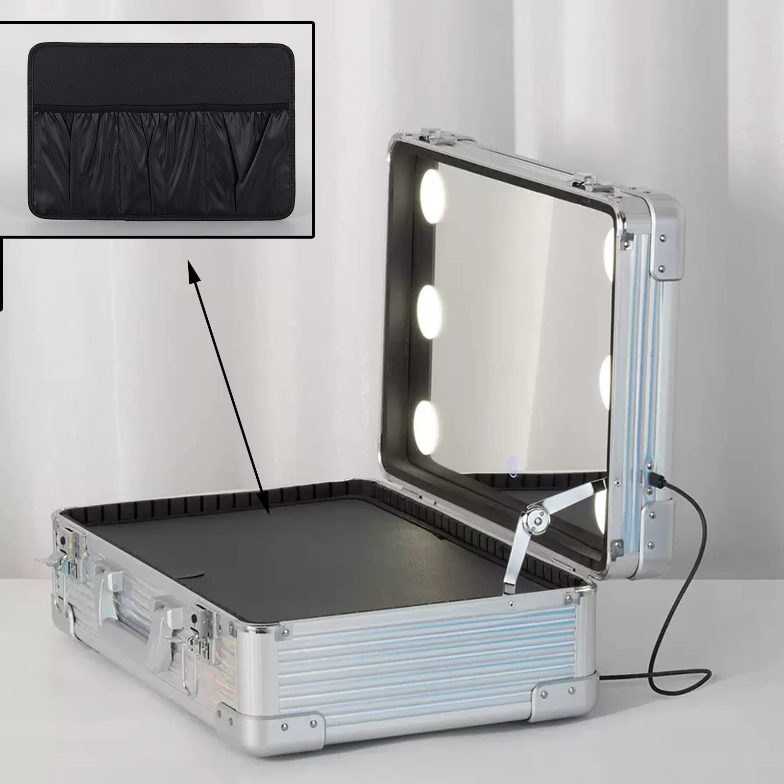 HJXGQJM Malette Maquillage avec Miroir Mallette De Maquillage Professionnel, Beauty Case De Voyage Vanity Maquillage Boite, Mallette Cosmétique avec Lumière LED(40x26x16cm)