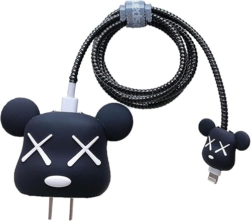 Miniatura 23 de Bonita funda protectora 3D para cargador con diseño de caricaturas, compatible con adaptador de corriente USB-C de 20 W de Apple y cable Lightning,