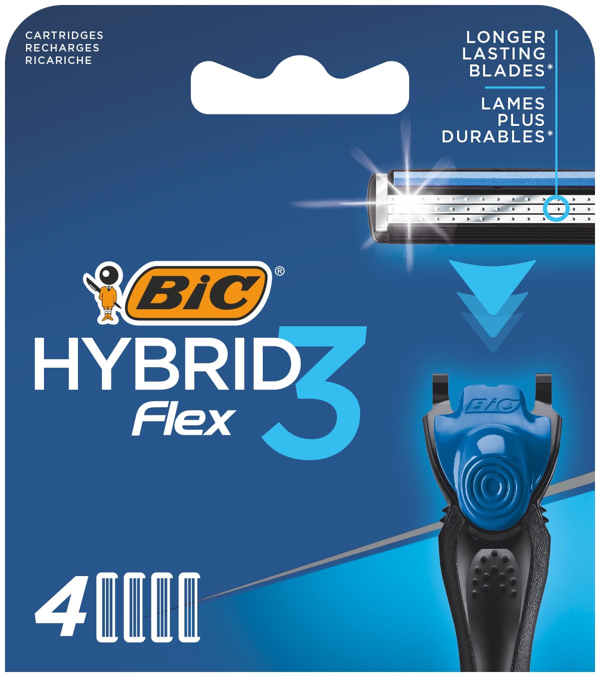 BIC Hybrid 3 Flex 4'lü Yedek Tıraş Bıçağı Kartuşu, 3 Nano Teknolojik Titanyum Bıçak, E Vitaminli Geniş Kayganlaştırıcı Band