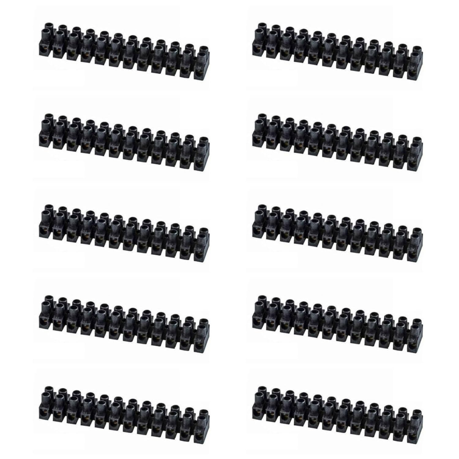 10x Morsettiera Mammut – Morsetto Elettrico a Vite 25mm² Nero 12 Poli 400V 101A – Confezione Giunzione Cavi IP20 Polipropilene