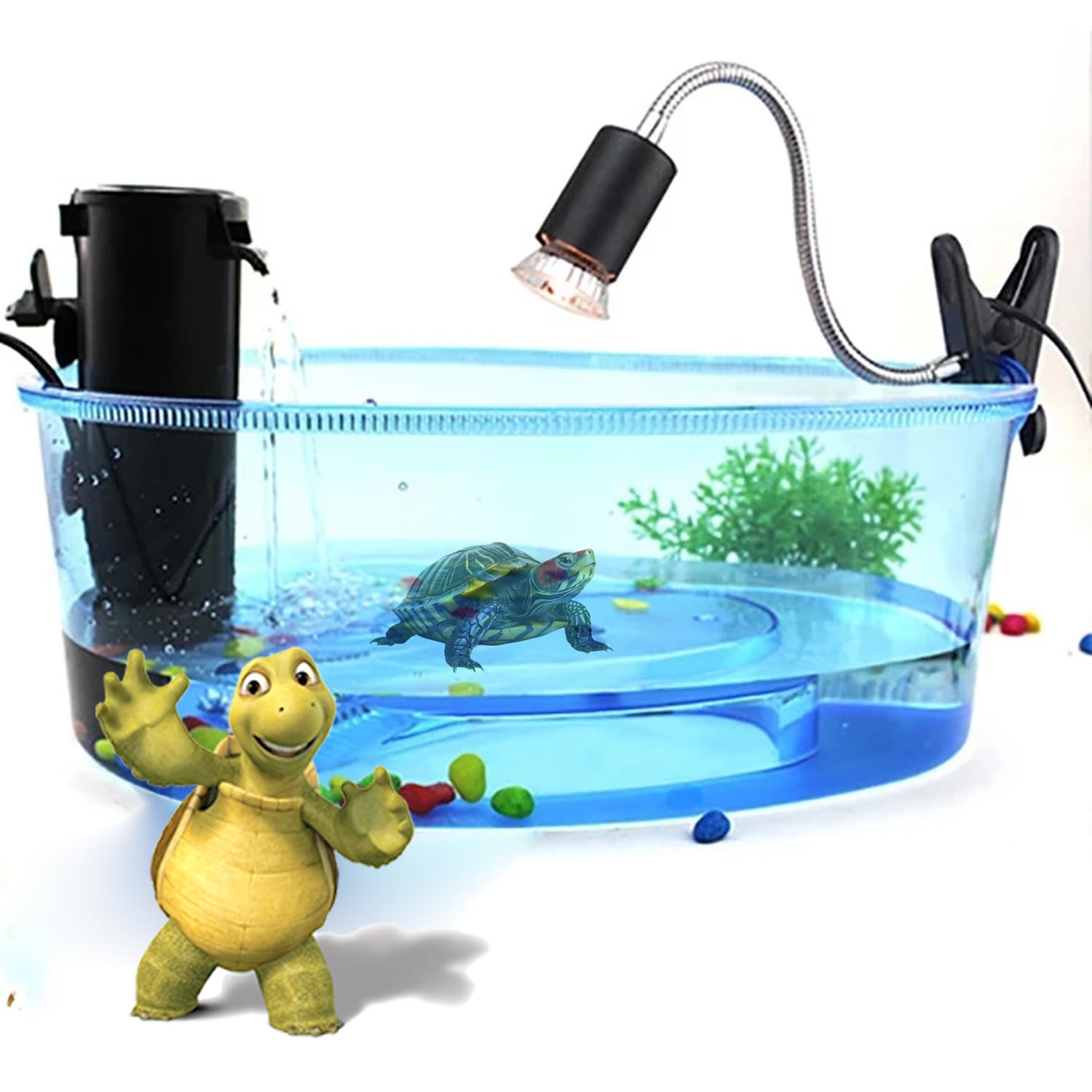 Smiling Pets Reptile Habitat, Turtle Habitat Tank Terrapin Lake Reptile Aquarium Tank with Platform Basking Aquarium Plants Turtle Beach Kidney Shape Large Turtle Tank 22x14.5x8 Inch (B0CYCFK6M9) Amazon Price History, Amazon Price Tracker