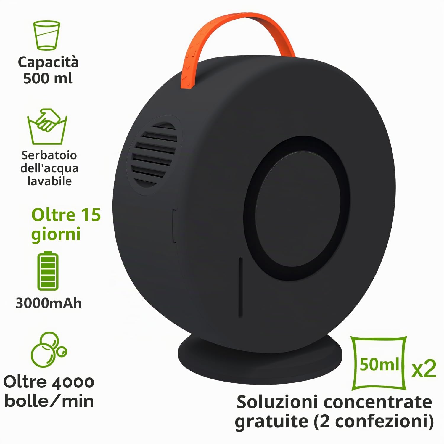 Macchina per Bolle Automatica con Rotazione 90° e 360°, 4000 Bolle al Minuto, per Bambini Unisex 3 Anni in Su, Compleanno e Matrimonio (Nero)