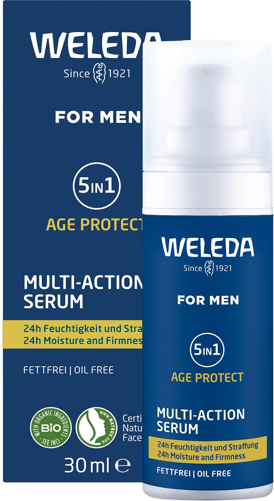 5in1 Age Protect Multi-Action Serum for Men, Facial Serum, Oil-Free Non-Greasy, Reduce Wrinkles, 24hr Moisturiser, Natural, Organic, Vegan, 30ml