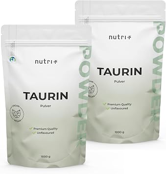 nutri + taurine powder 1 kg - high dose + vegan - vegetable by fermentation - pure taurine powder 1000 g premium quality natural without additive