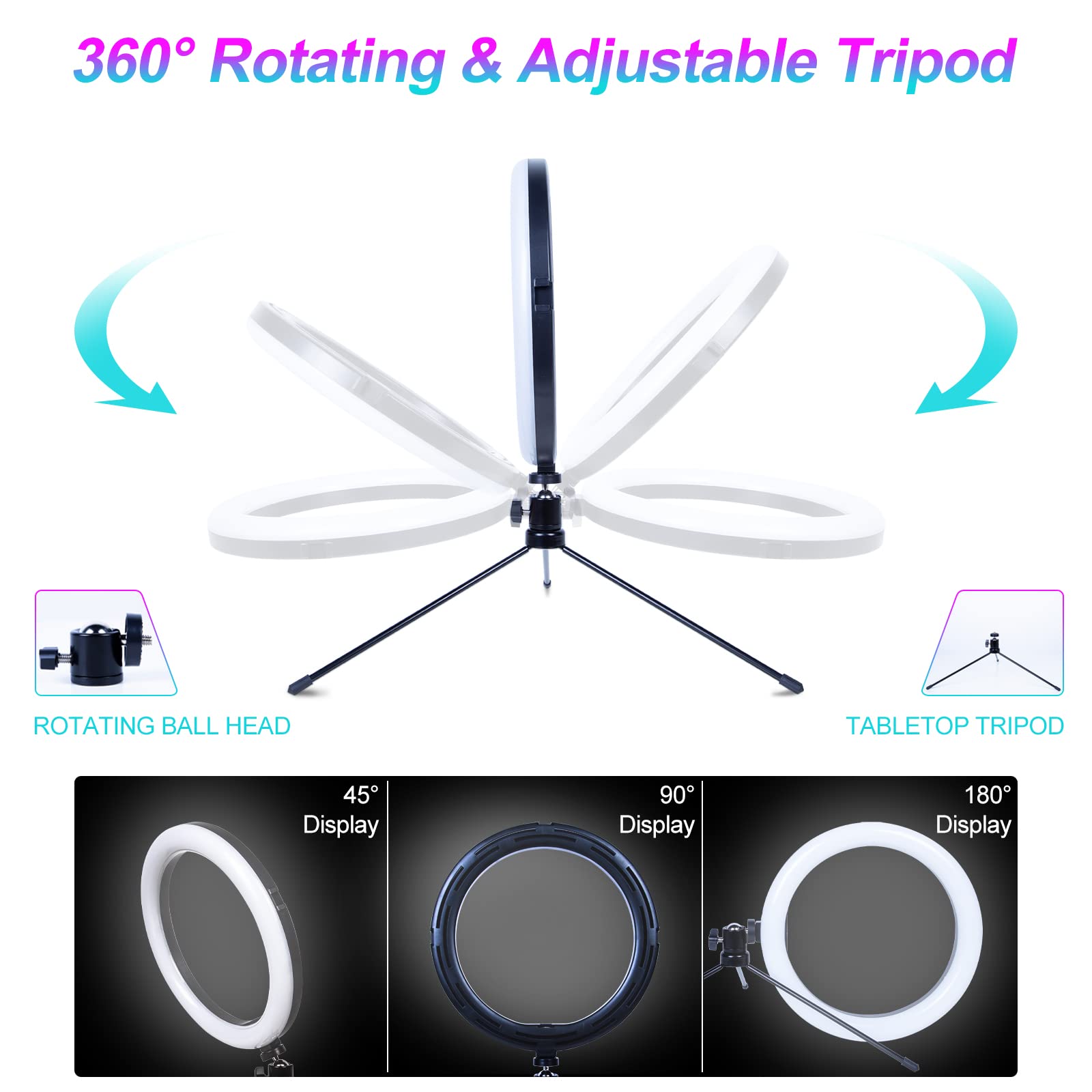 AGM 10" LED Selfie Ringlicht mit Mini-Tischstativ, Telefonhalter | Bluetooth-Fernbedienung für Live-Streaming-Fotografie Videografie…