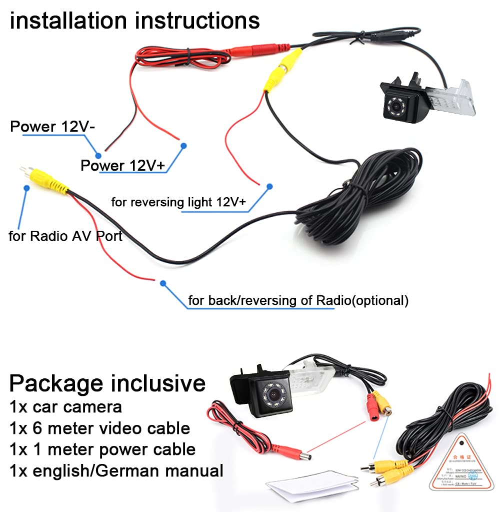 【Visione notturna a 8 LED】 Telecamera per retrovisione con luce targa di alta qualità, sostituzione per Smart R300/R350/Smart Fortwo Cabrio coupe carossblade W450 W451 W453 2004-2019