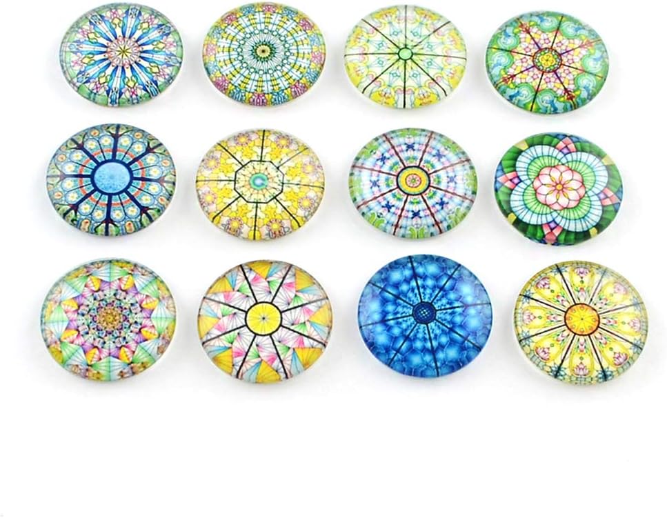 Craftdady 140pcs 18mm Assorted Mosaic Printed Flatback Half Round Glass Dome Cabochons for DIY Jewelry Handcraft Scrapbooking Making