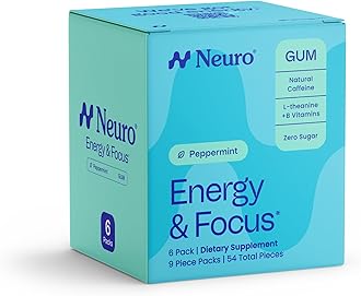 Neuro Energy & Focus Gum - 40mg Natural Caffeine Gum & Nootropic Energy Supplement with L-Theanine & B Vitamins - Sugar Free, Vegan - Peppermint, 54ct