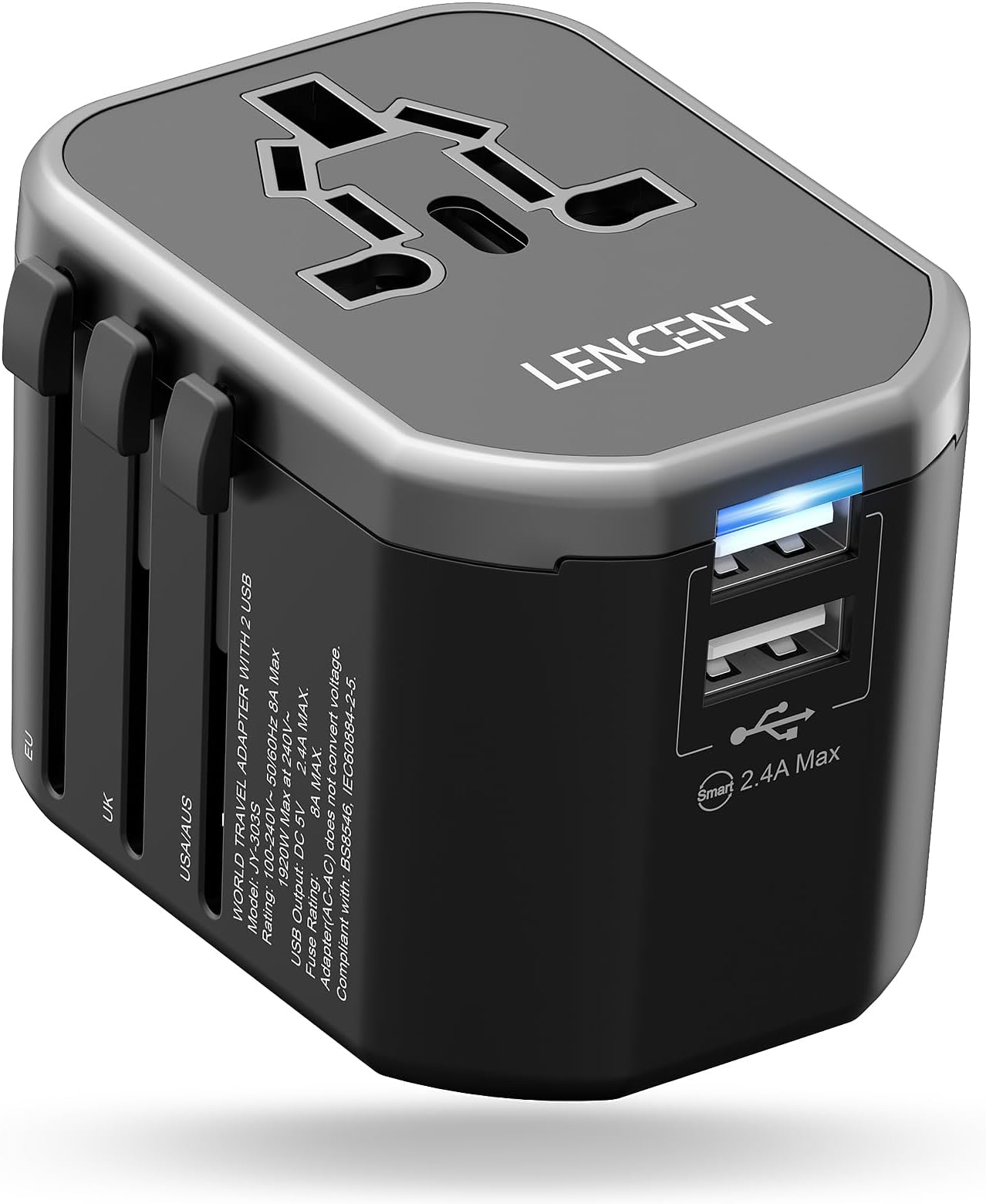 Universal Reiseadapter Mit 2 USB-C & 2 USB-A – Ideal Für Reisen In über 200 Länder (inkl. USA, UK, EU, AUS)