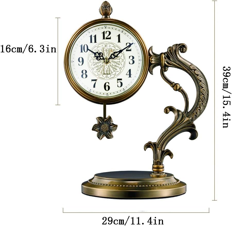 Retro Clock Mantel Clock Living Room Desk Clock/Home Mantel Clock/Desktop Pendulum Clock/Bedroom Table Clock/Silent, Metal Material, 15.4 Inches Modern Clock