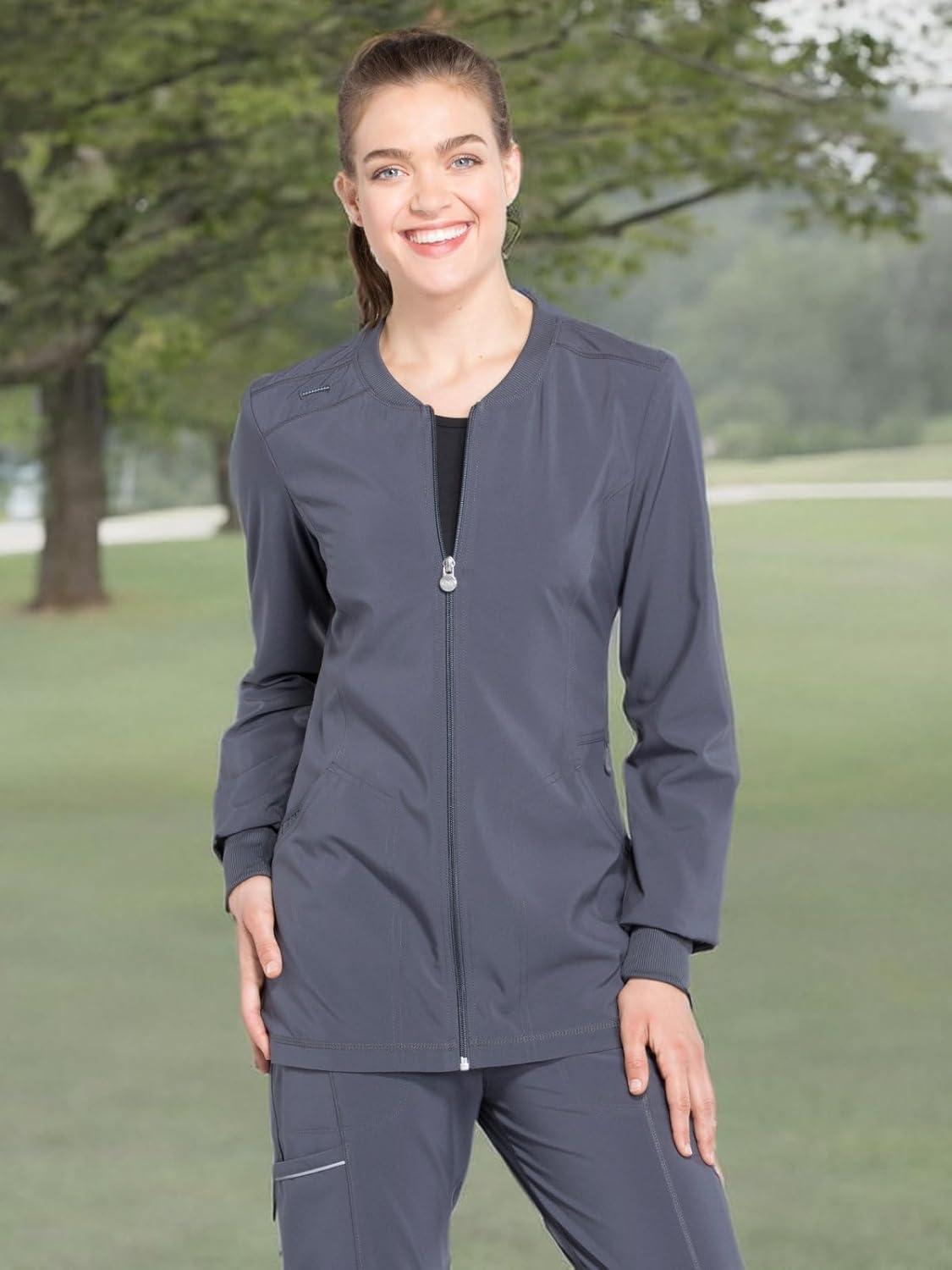 Cherokee Infinity Zip Front Womens Scrub Jacket 4-Way Stretch with Superior Performance and Comfort for Nurse CK370A - Image 6