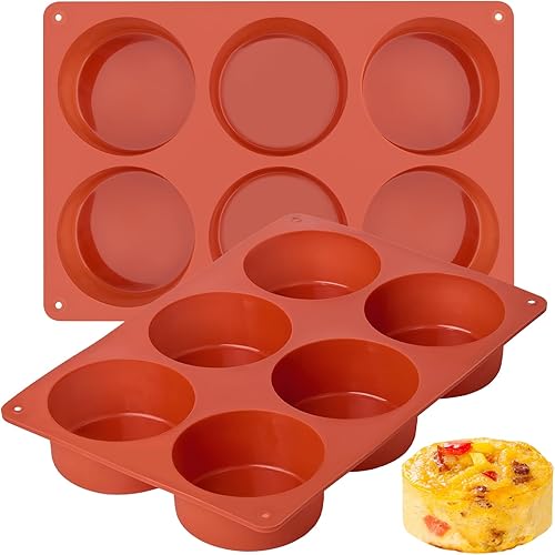 Paquete de 2 moldes de silicona para mordeduras de huevo, moldes para hornear frittata profundos de 3 pulgadas, moldes redondos para hornear para