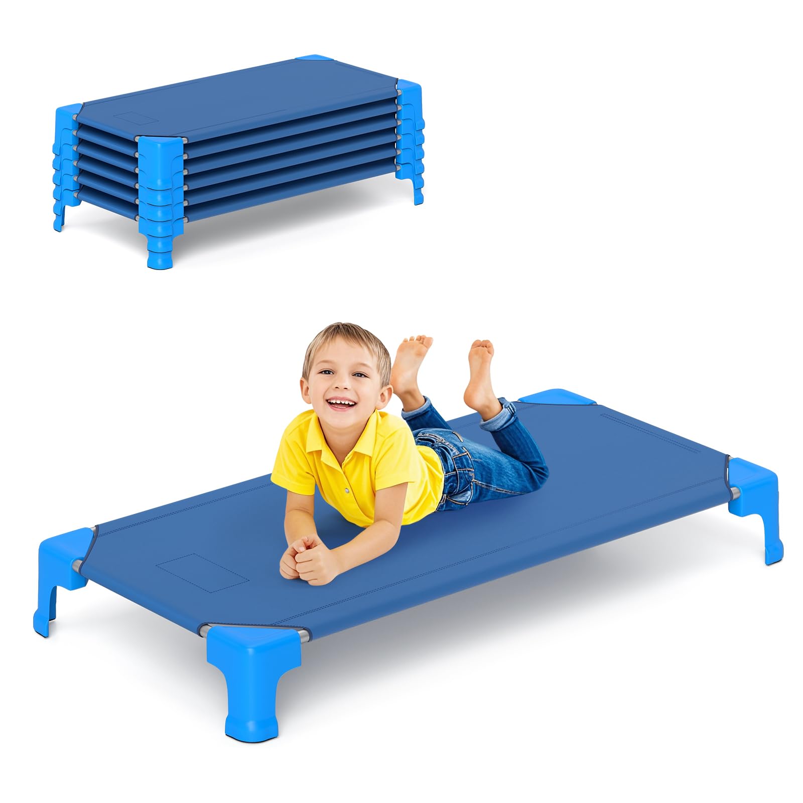 Costzon Daycare Cots for Kids, 6 PCS Space-Saving Stackable Cots w/Sturdy Metal Frame, Comfy Oxford Cloth, Easy Assembly Required, Portable Nap Cots for Preschool (53
