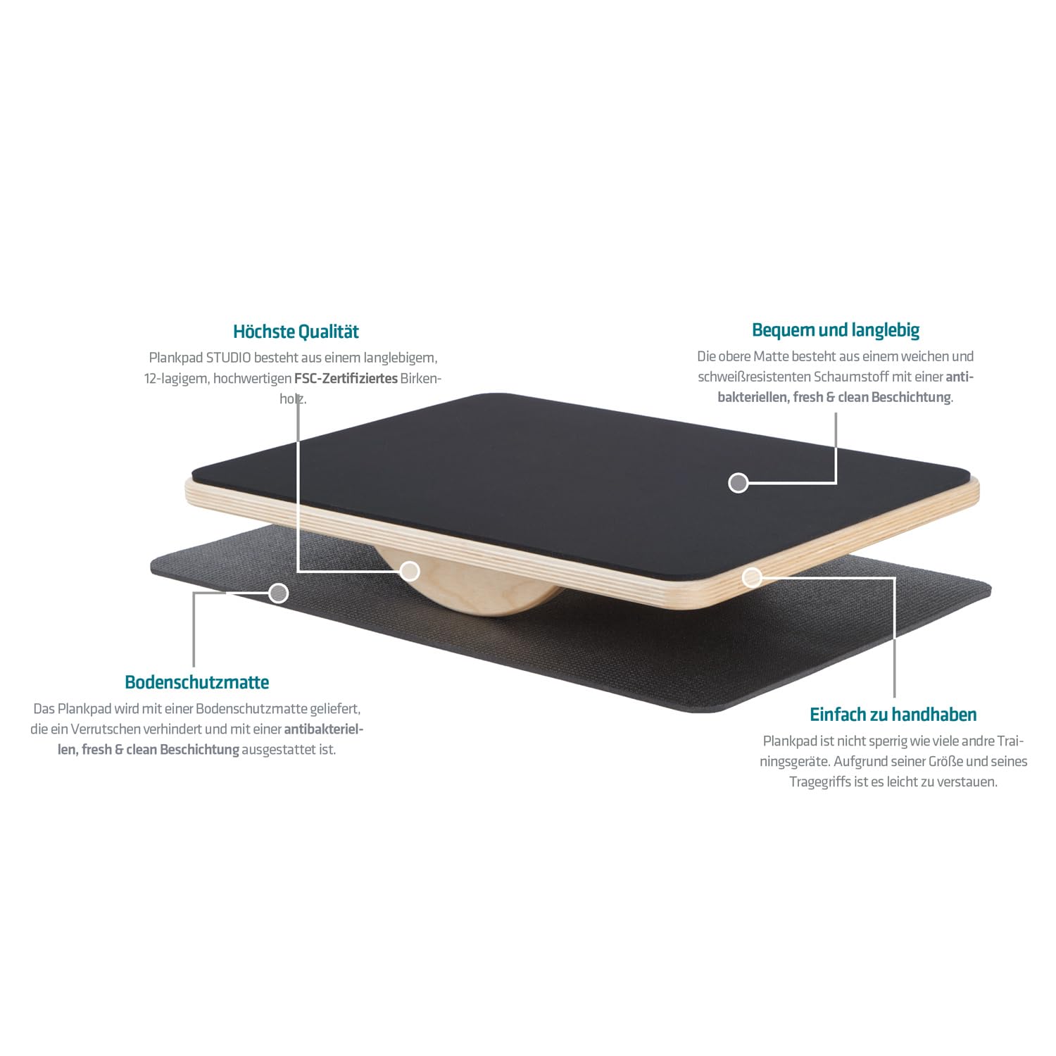 Plankpad STUDIO – interaktiver Ganzkörper-Trainer & Balance Board – Home Fitnesstrainer Made in Germany inkl. Smartphone-App mit Spielen & Workouts