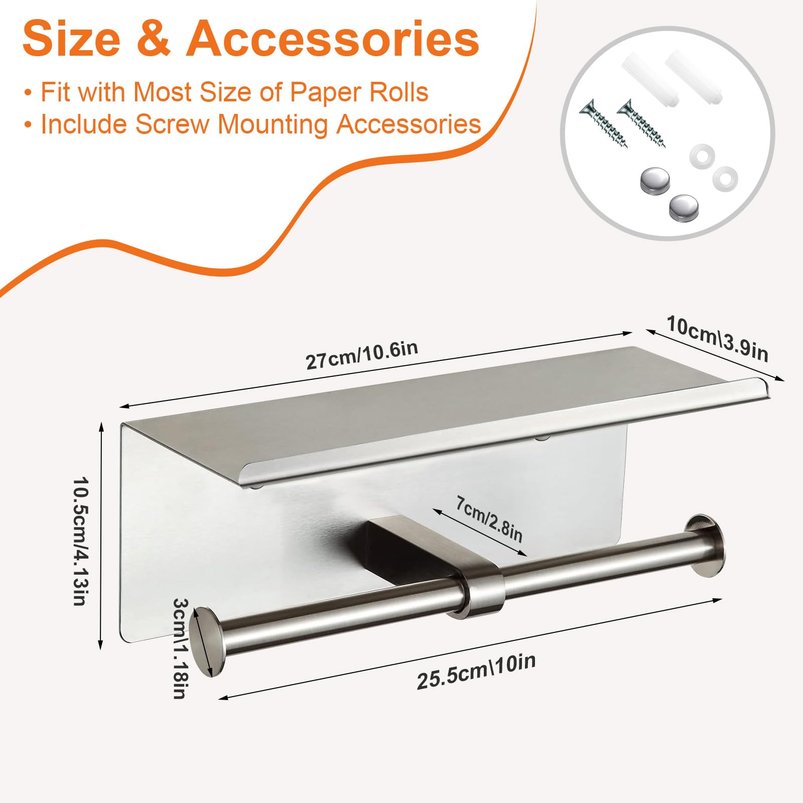 Toilet Paper Holder with Shelf, Aneder Wall Mounted Toilet Paper Storage - Image 4
