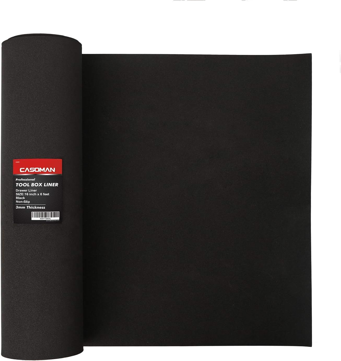 CASOMAN Professional Tool Box Liner and Drawer Liner - 16 inch (wide) x 6 feet (long), Non-Slip,Black,1/8" thickness & Professional Tool Box Liner and Drawer Liner - 16 inch(wide) x 16 feet (long), No