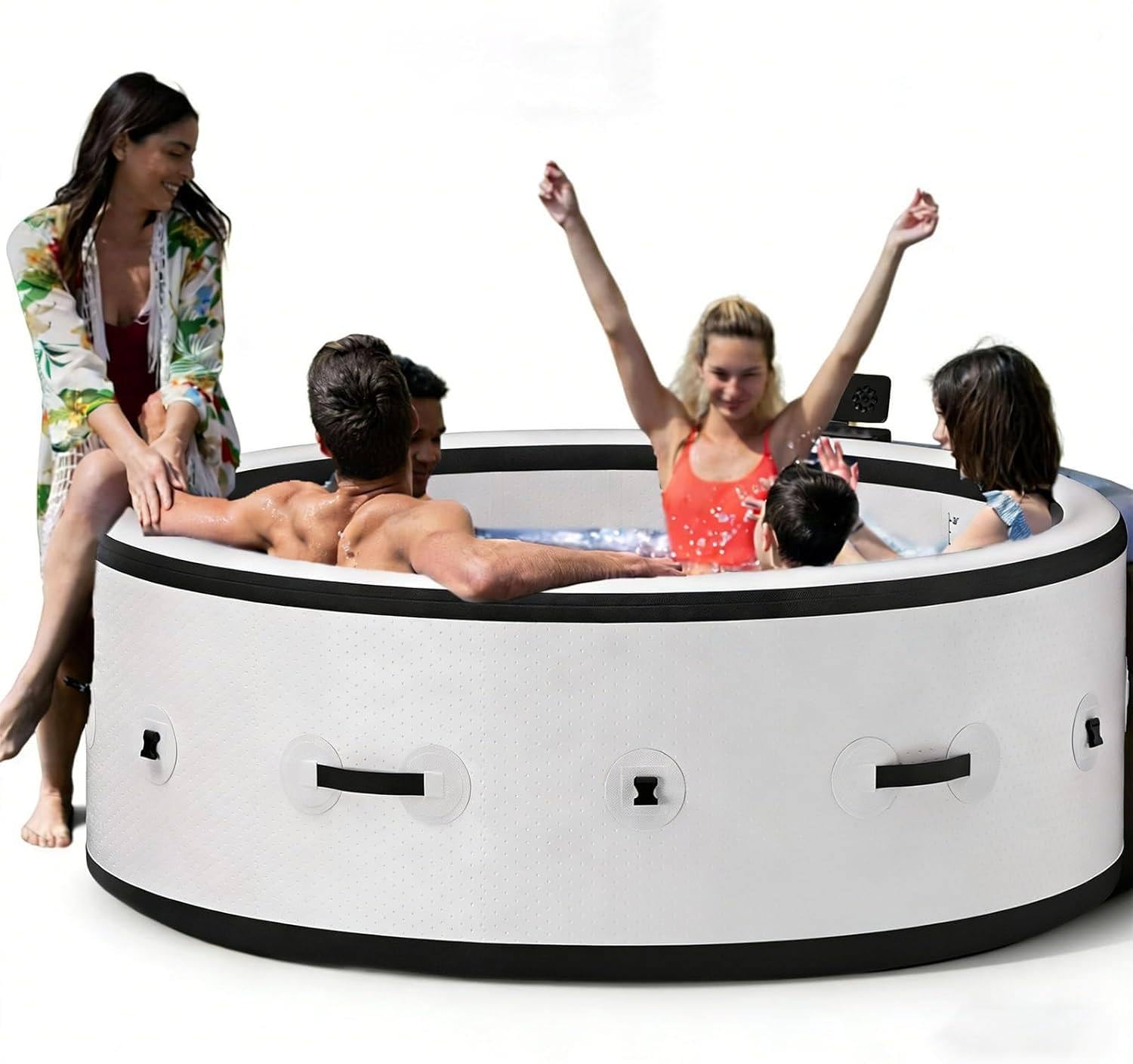 SPA Hinchable PVC Estanco Premium 81,1×27,9 Pulgadas para 6 Personas, Rígido Exterior,150 Chorros Masaje, Bomba Calefacción Inteligente, PTC Nivel Bajo,6 Modos De Luz