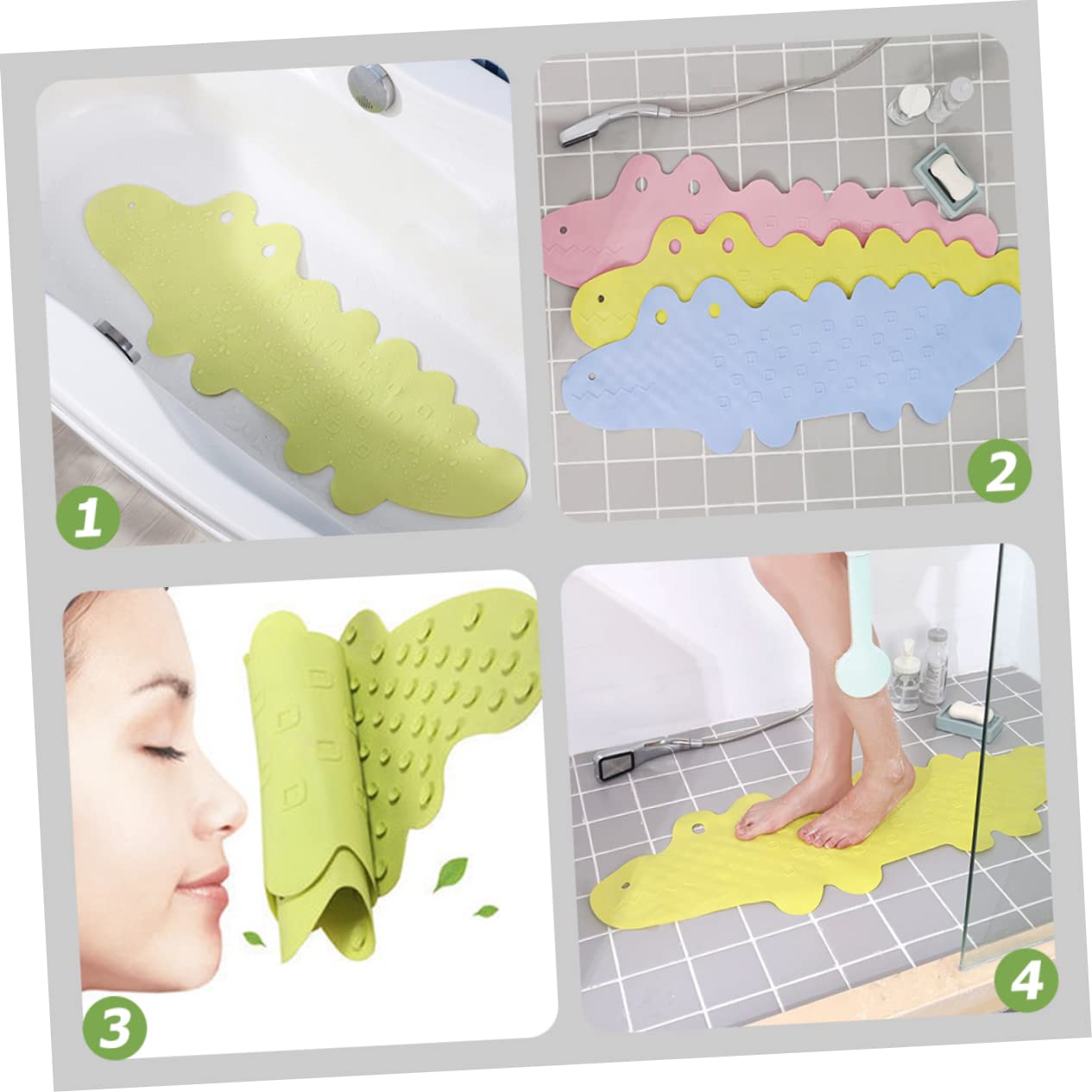 Hohopeti Tappetino Antiscivolo da Doccia e Bagno Animale Coccodrillo Verde Ventose Potenti Massaggiante Morbido PVC per Casa Hotel Spa