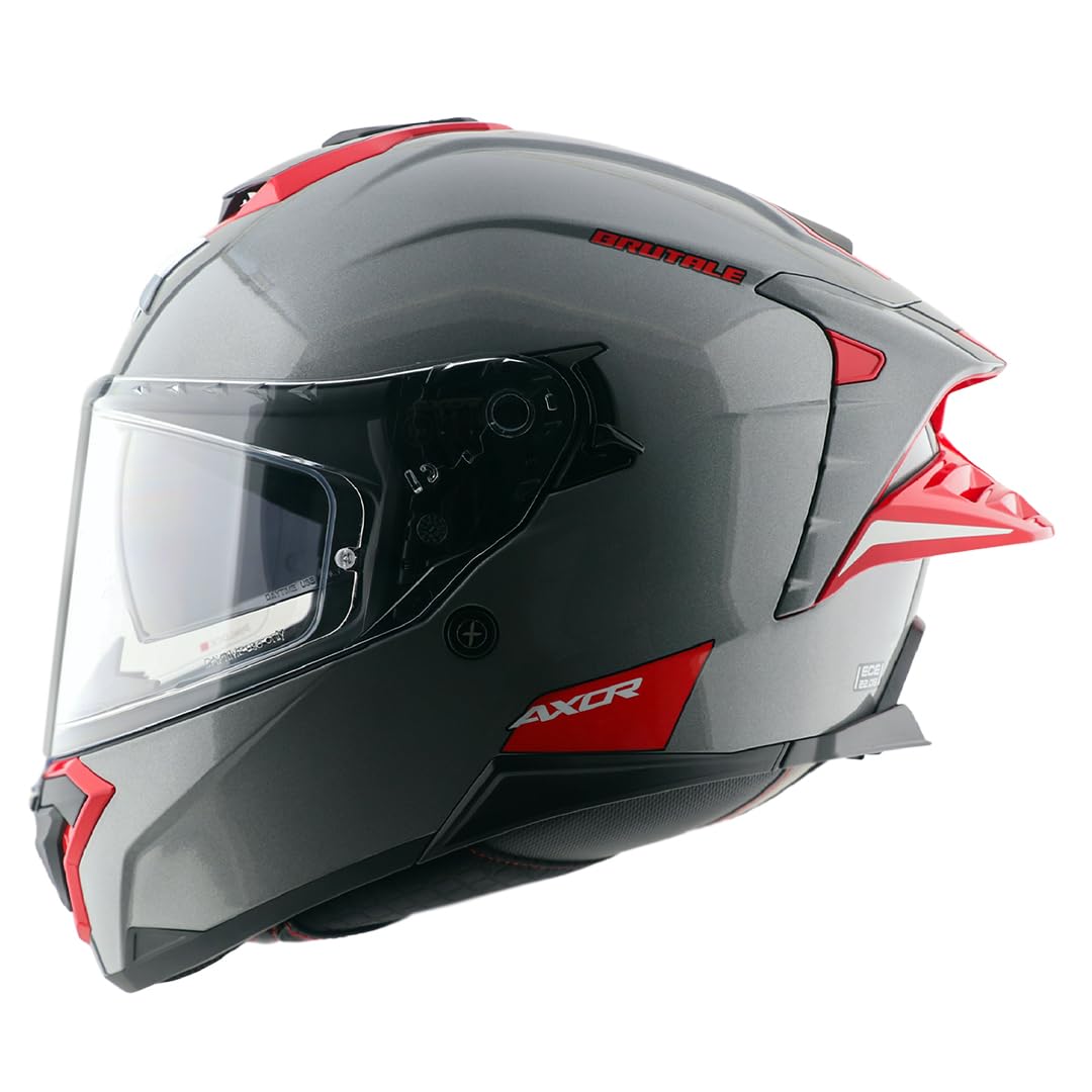 Axor Brutale Corsa Helmet – Dual Spoiler | ECE 22.06, ISI & DOT Certified | Race-Ready Fit with D-Ring & UV-Protected Visor-Athena Grey Red, Size: M-picture-17
