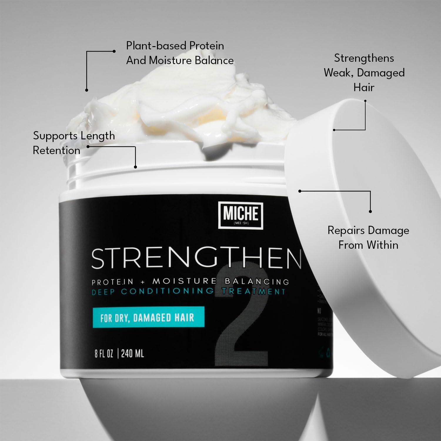 Miche Strengthen Protein - Acondicionador profundo para cabello rizado, rizado u ondulado, sin silicona ni parabenos, 237 ml