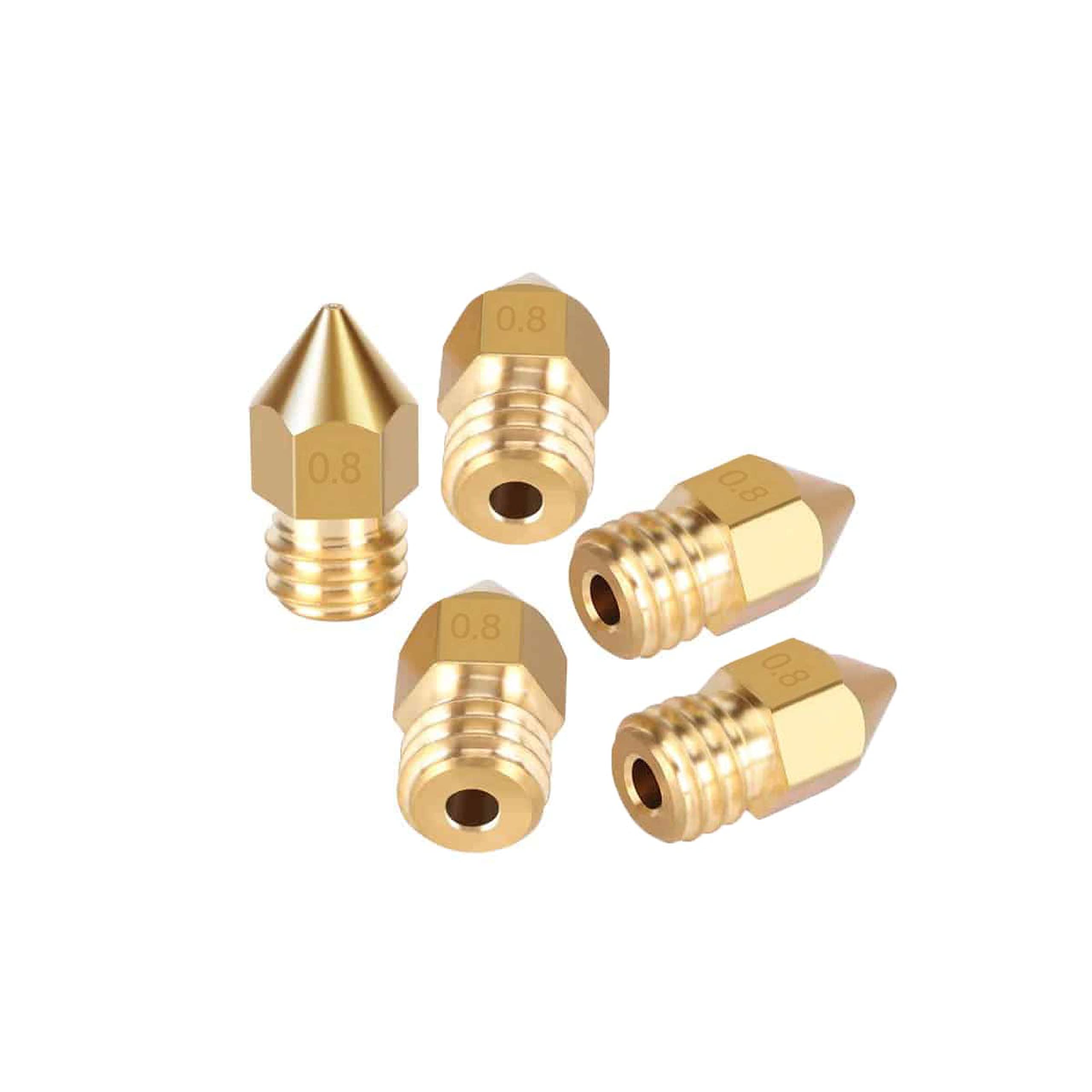 TESSERACTMK8 0.8mm Brass Nozzle for 1.75mm Extruder Print Head (Set of 5)