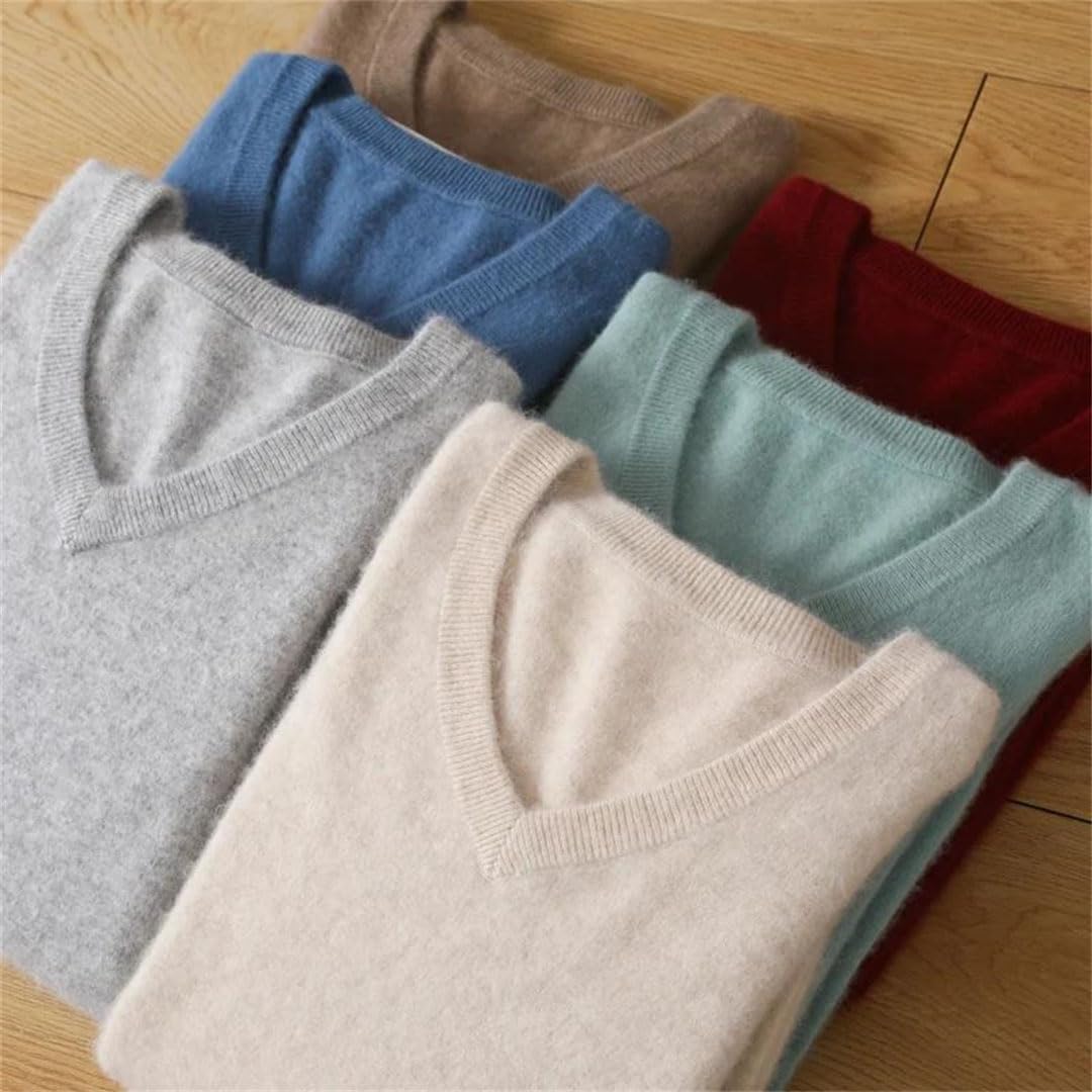 Ownwfeat Suéter de cachemira para hombre, con solapas en V, suéter de punto de manga larga para invierno