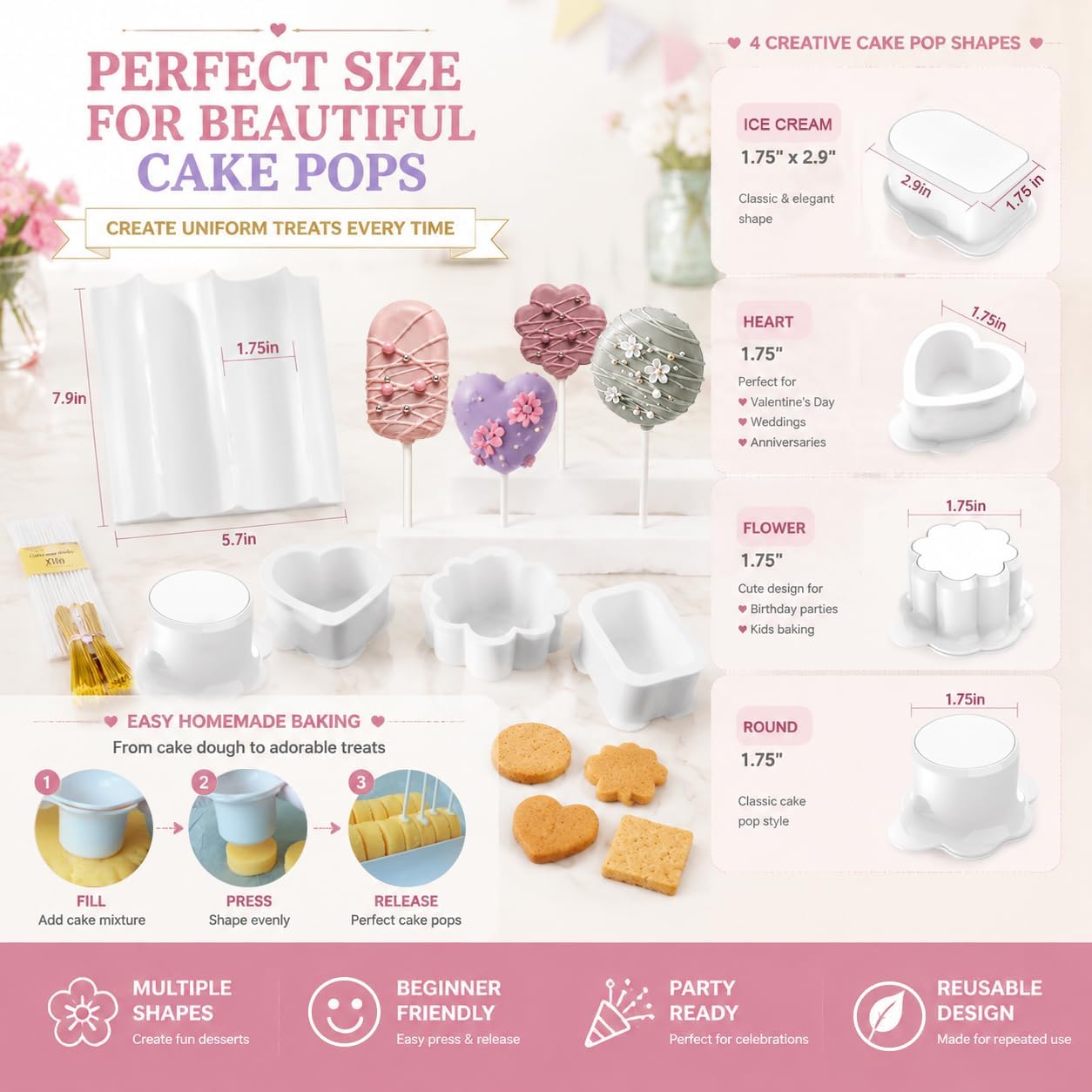 Cake Pop Cutter and Pusher with Tray, High Capacity Baking Mold