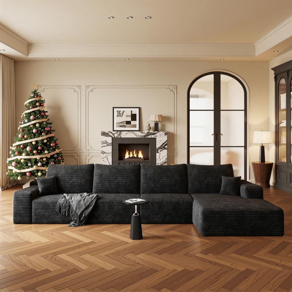 Boneless Couch, Modular Sectional Couches for Living Room, U-Shaped Cloud Couch Sofa with Deep Seat, Fluffy Corduroy Upholstered Corner Sofa