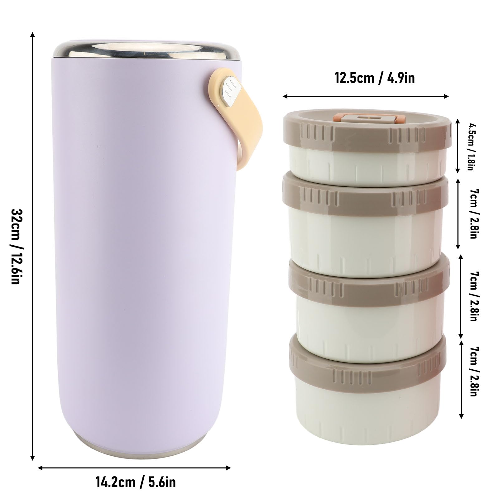 Sorandy Isoliertes Food -Glas aus Rostfreiem Stahl, Vakuum -Isolierfutterthermo, Tragbarer Stapelbarer Lebensmittelbehälter mit Leckerem Design für die Büroschule Im Freien (Leuchtdämpfer)