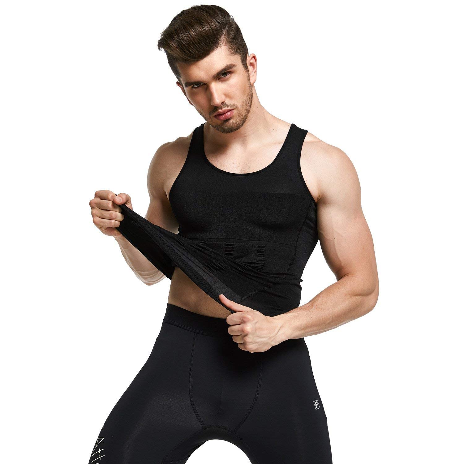 olsic Men Compression Shirt Slimming Body Shaper Vest Tummy Control Shapewear Abdomen Undershirt Gym Workout Tank Top-picture-37