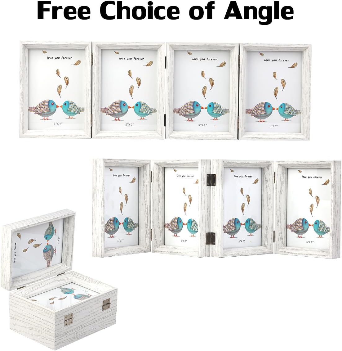 5x7 White Picture Frames Beveled Wood with Real Glass 4 Vertical Opening Family Lover Gift
