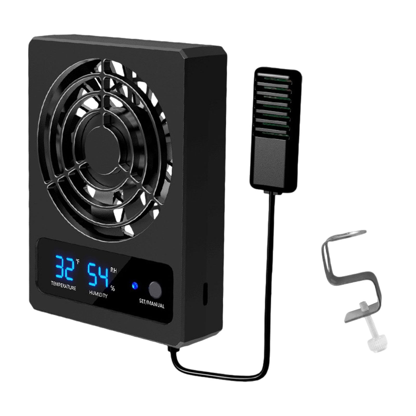 Ventilatore per rettili Silenzioso con Morsetto di Installazione, Display Digitale, termometro per rettili e terrari per Ambienti umidi, Fahrenheit
