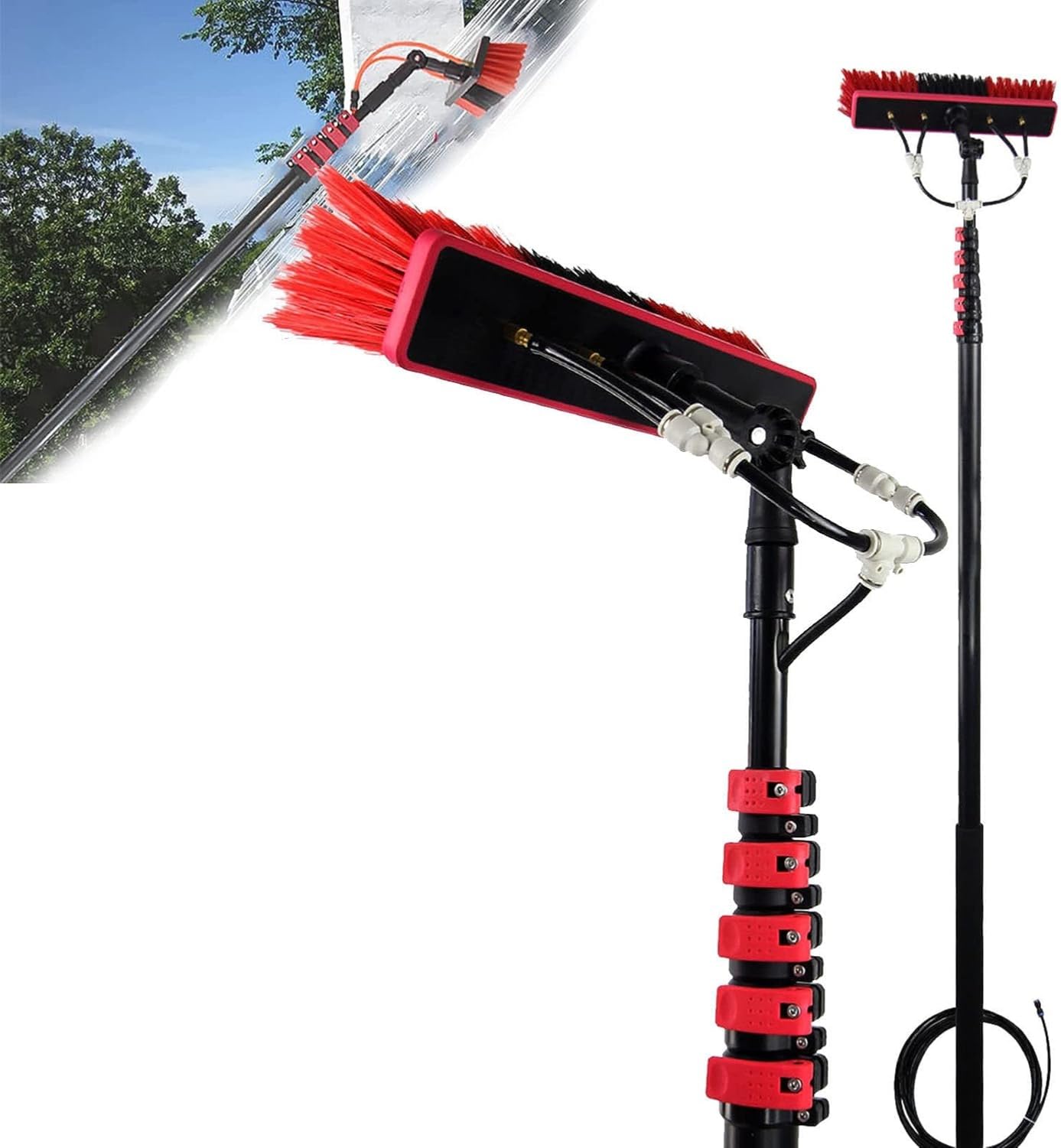 Aioneer Water Fed Pole W/Water Fed Telescopic Brush,Solar Panel Cleaning Brush,Window Cleaning Pole,Solar Panel Cleaning Brush For Glass,Solar Panels, Trucks, Vans,Window-9m/30ft