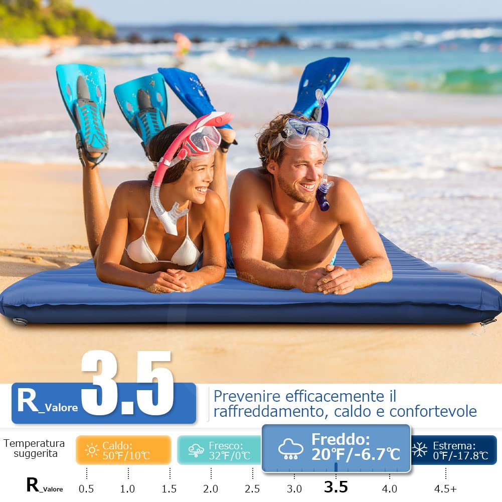 YISSVIC Materassino Campeggio per 2 Persone Gonfiabile Autogonfiabile con Cuscino Versione più Spessa Campeggio Resistente all'Acqua per Trekking Blu