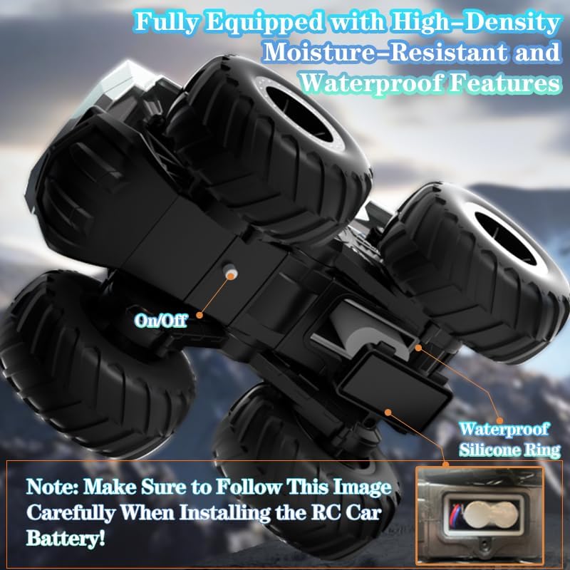 Miniatura 4 de Auto de control remoto impermeable, 116 RC Monster Truck Toys, 900mAh 40+ Min Play, 2.4GHz 4WD Off-Road, auto de control remoto anfibio para niños
