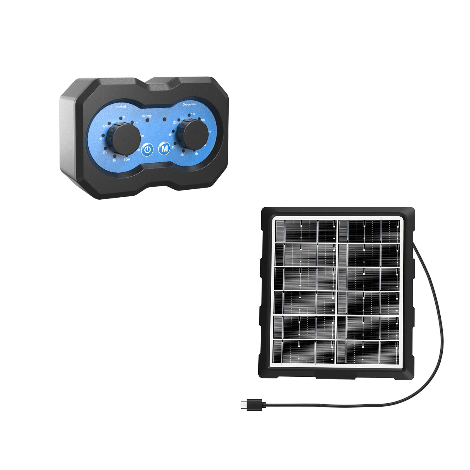 Pompa Solare per Ossigeno per Laghetto, Pompa Ad Aria Solare con Timer, Aeratore Laghetto, Batteria da 2200 MAh, Regolatore di, 2 modalità Coltura Acquari
