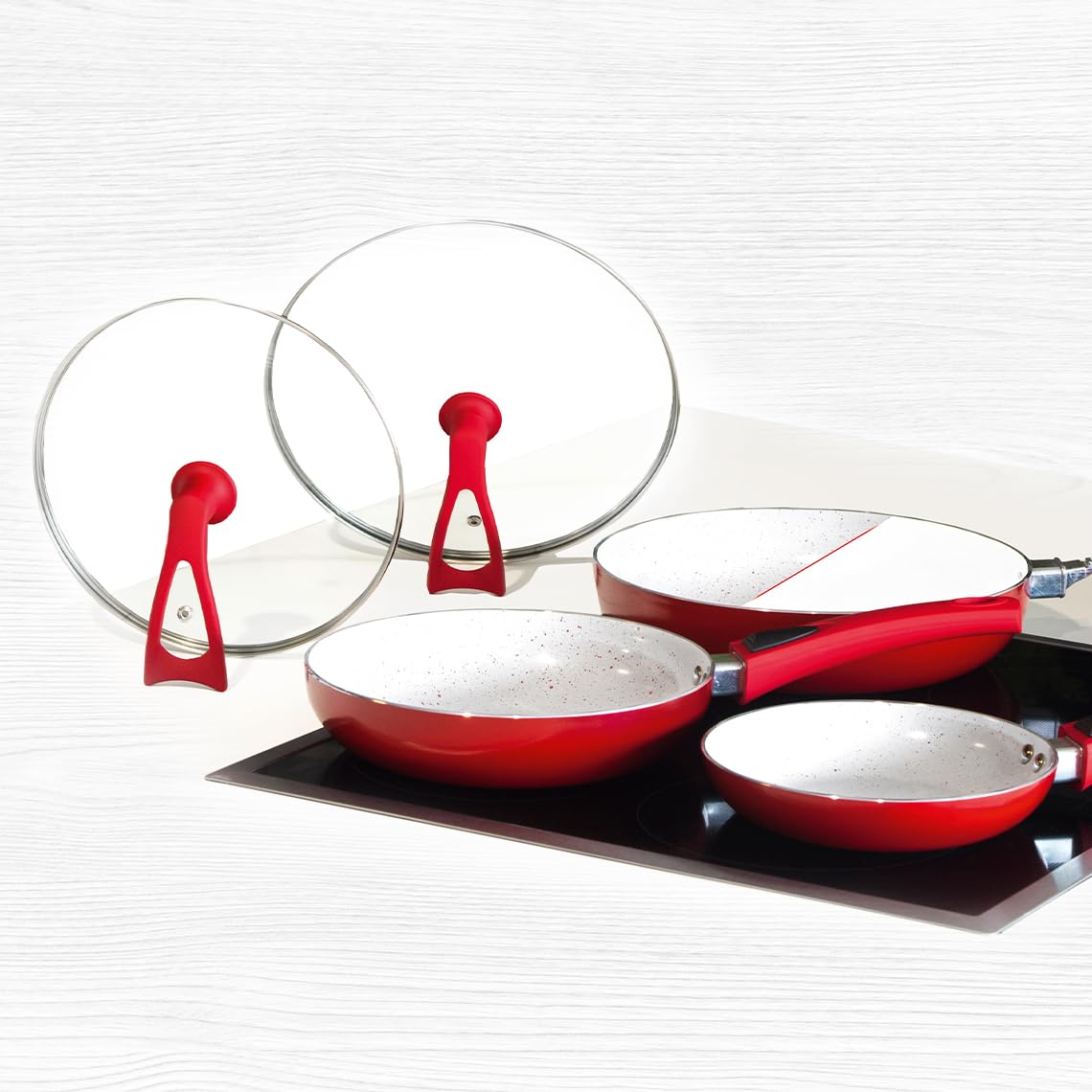 Duo 2 Magic Premium – 3-teiliges Pfannenset – 28,24 und 20 cm – inkl. Deckel – abnehmbarer Griff – für alle Herdarten