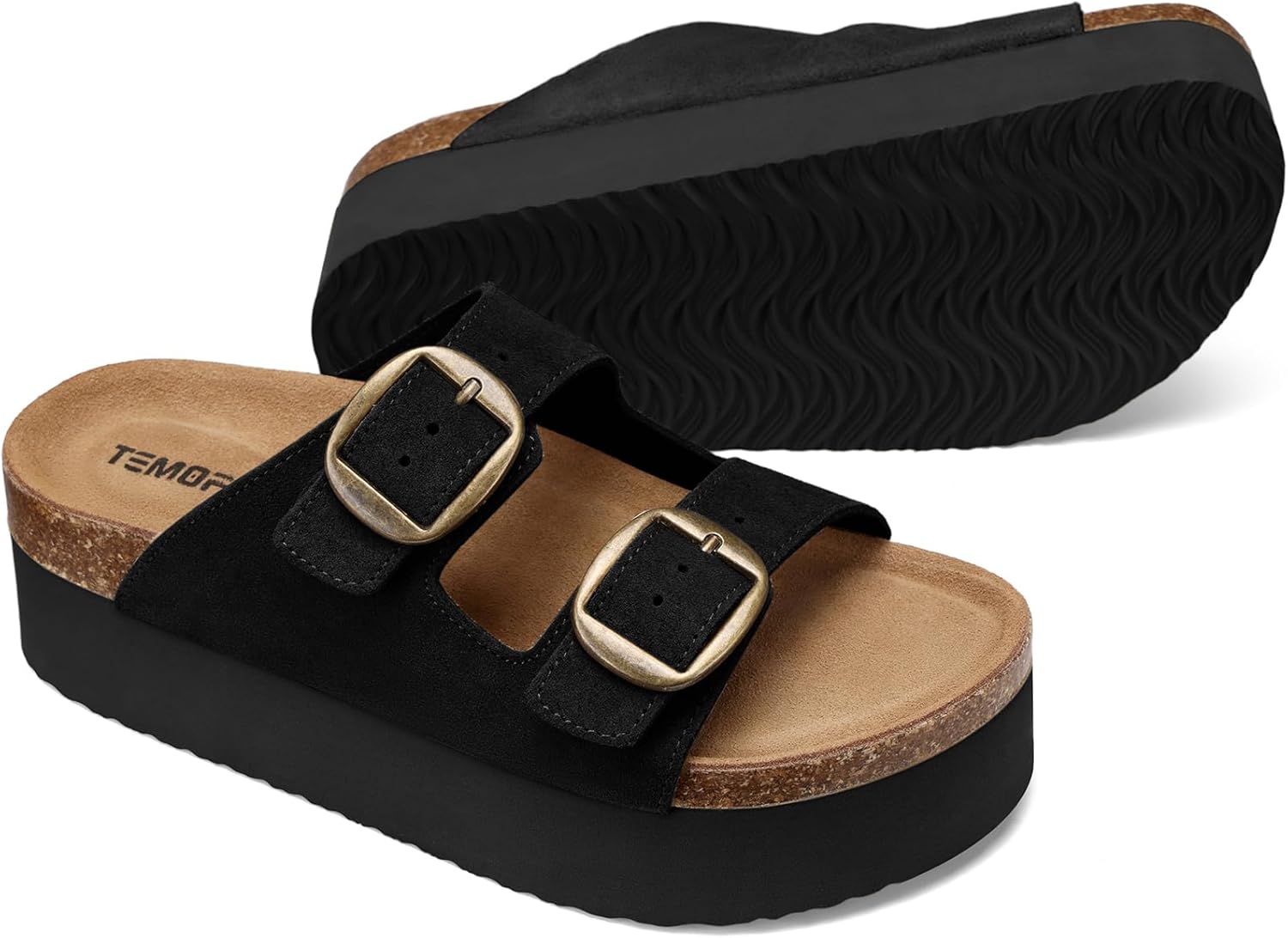 TEMOFON Platform Sandals Women Comfortable: Arch Support Memory Foam Wedge Sandals Genuine Suede Cork Footbed Slip on Summer Beach Women Footwear 2026 - Image 6