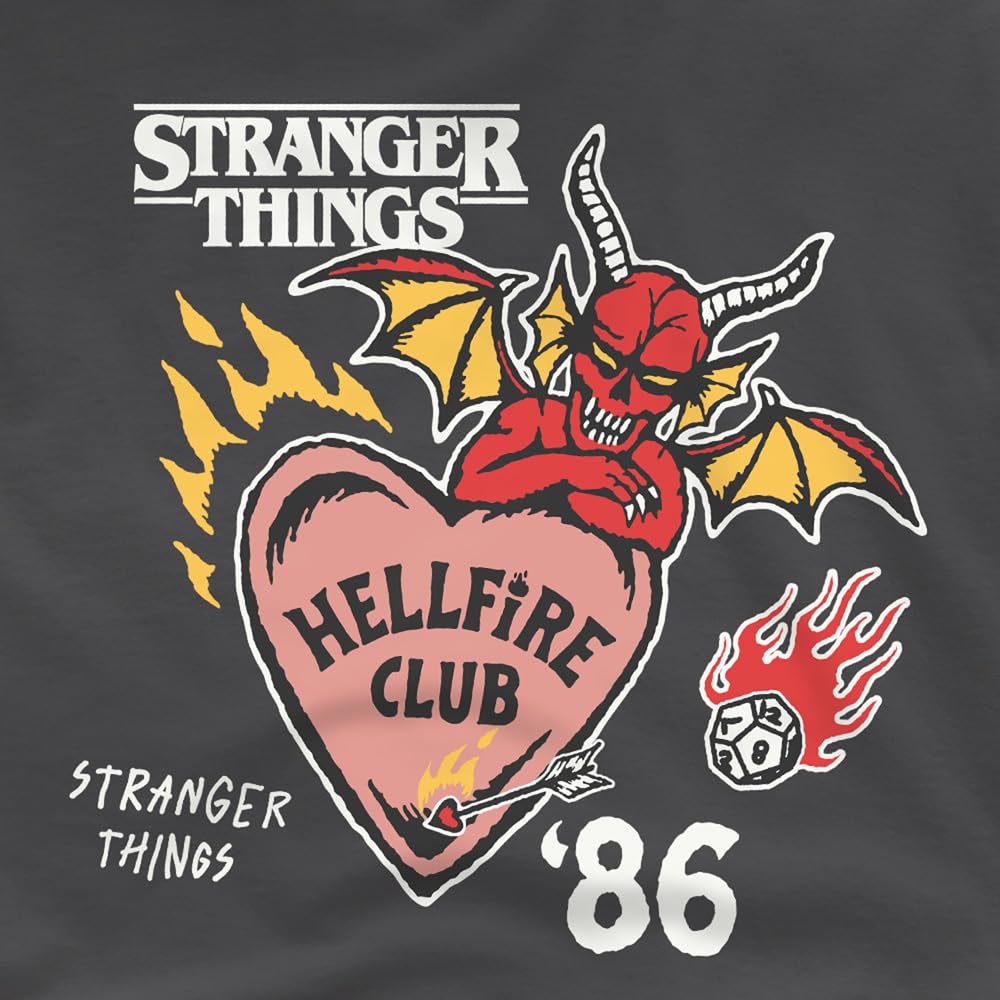 Stranger Things Hellfire Hearts Kids T Shirt, Charcoal