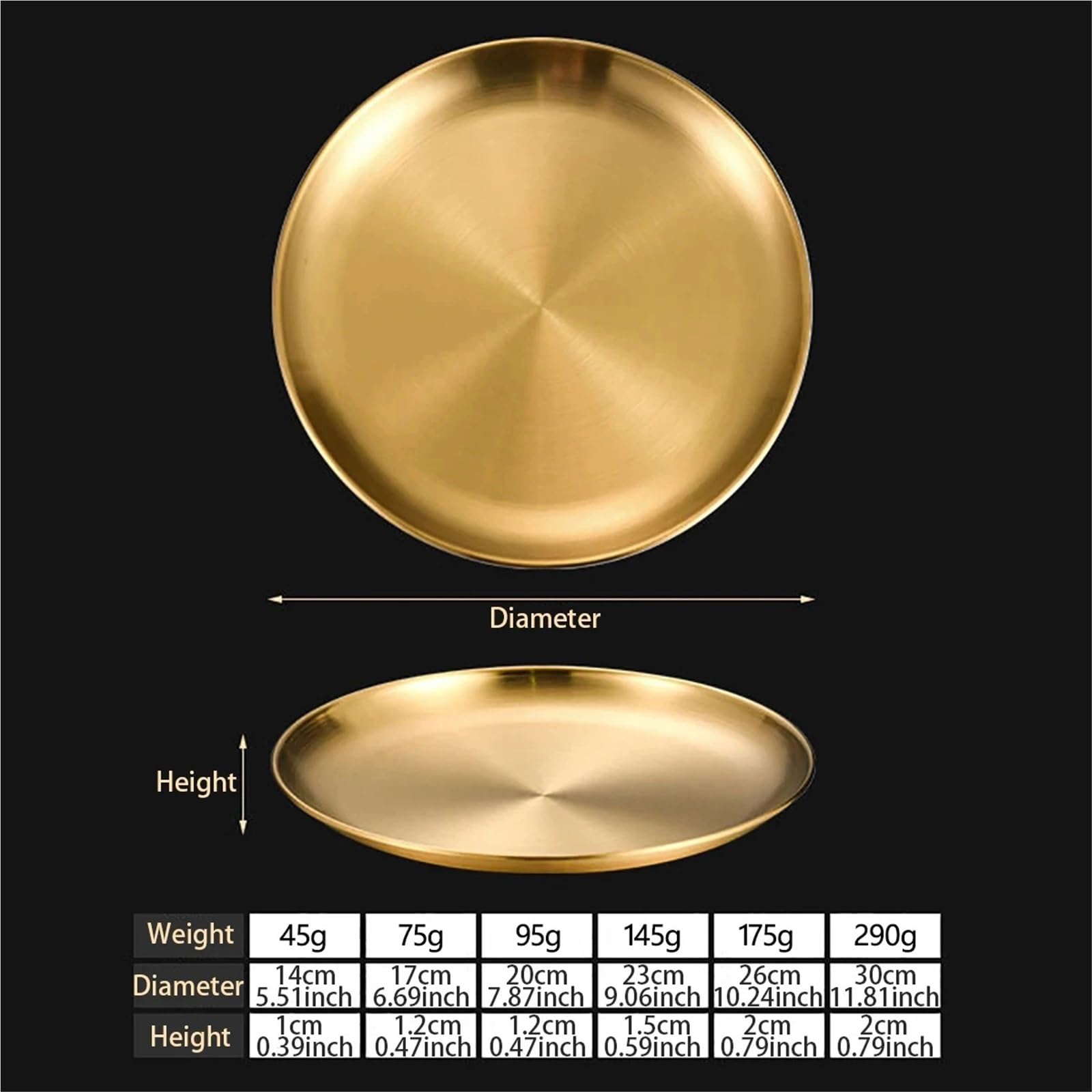 Bandeja de Servicio de Acero Inoxidable Juego De 6 Platos Acero Inoxidable For Pollo Frito, Barbacoa, Carne, Verduras, Frutas, Bandeja Almacenamiento For Fiestas(30cm Gold)