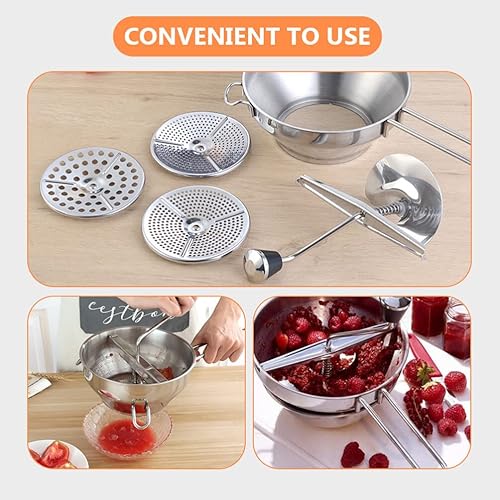 Miniatura 8 de 1 Unidades de molino de alimentos giratorio de acero inoxidable frutas verduras manivela patata Ricer Masher prensa manual Pounder cocina