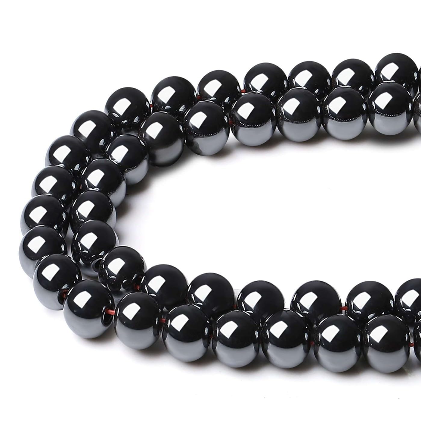 XIANNVXI 8mm Naturstein Schwarze Hämatit Perlen zum Auffädeln mit Loch Runde Kristalle Edelsteine zum Auffädeln Perlen für Armbänder Ketten DIY Schmuck Basteln (ca. 47 Stück)