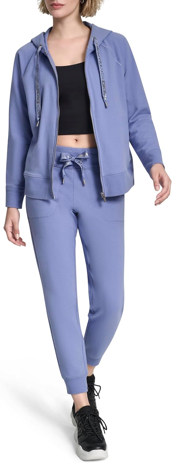 DKNY Women's Two Tone Logo Drawcord Jogger Sweatpant, Bluestone, Large - Image 2