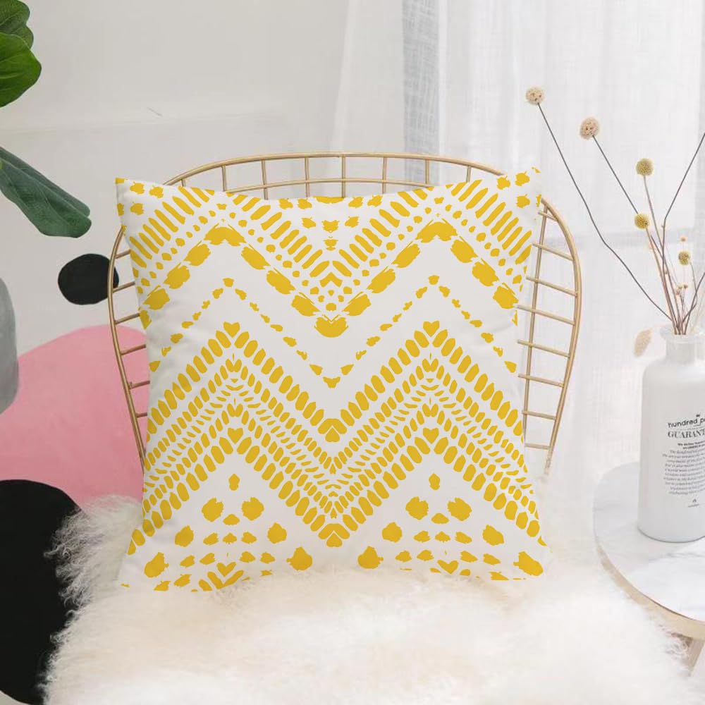 HYMSXW Cushion Cover,Throw Pillow Case Home Decorative for Living Room Bedroom Sofa Chair 20X20 Inch,Yellow and white contrasting ethnic style geometric patterns,Pillowcase 50X50cm