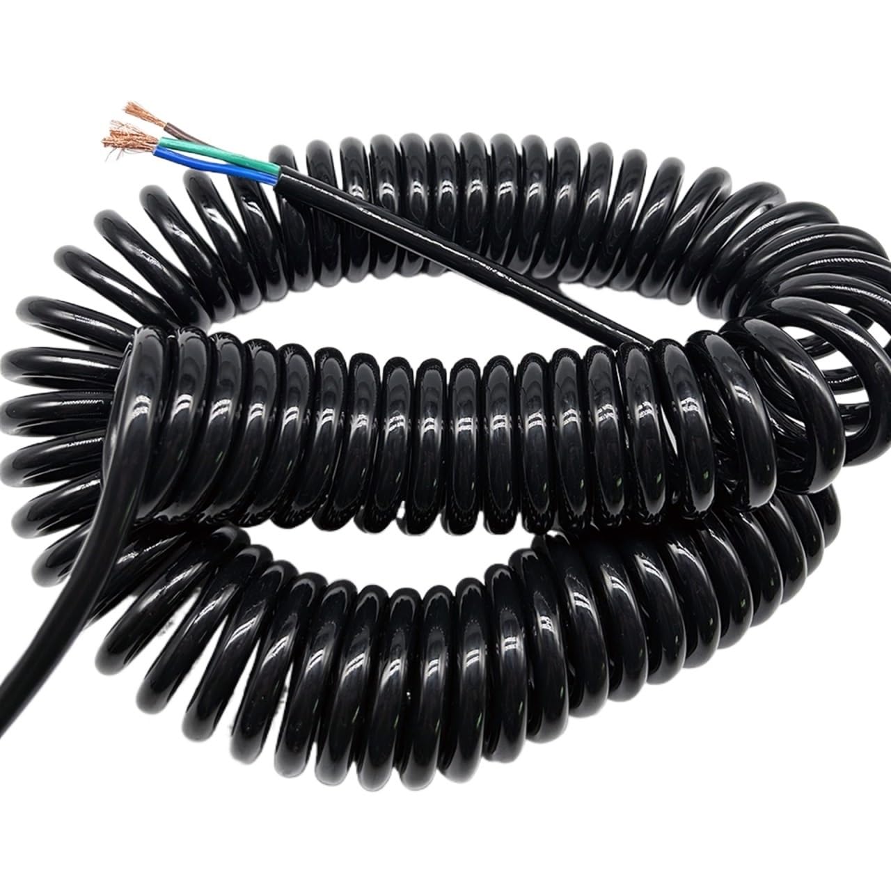 spiralförmige Kabel, Teleskop-Spiralkabel, 3-adrig, 2,5 mm², schwarz/weiß, dehnbar 1–5 m(Black,Stretch 1 meter)