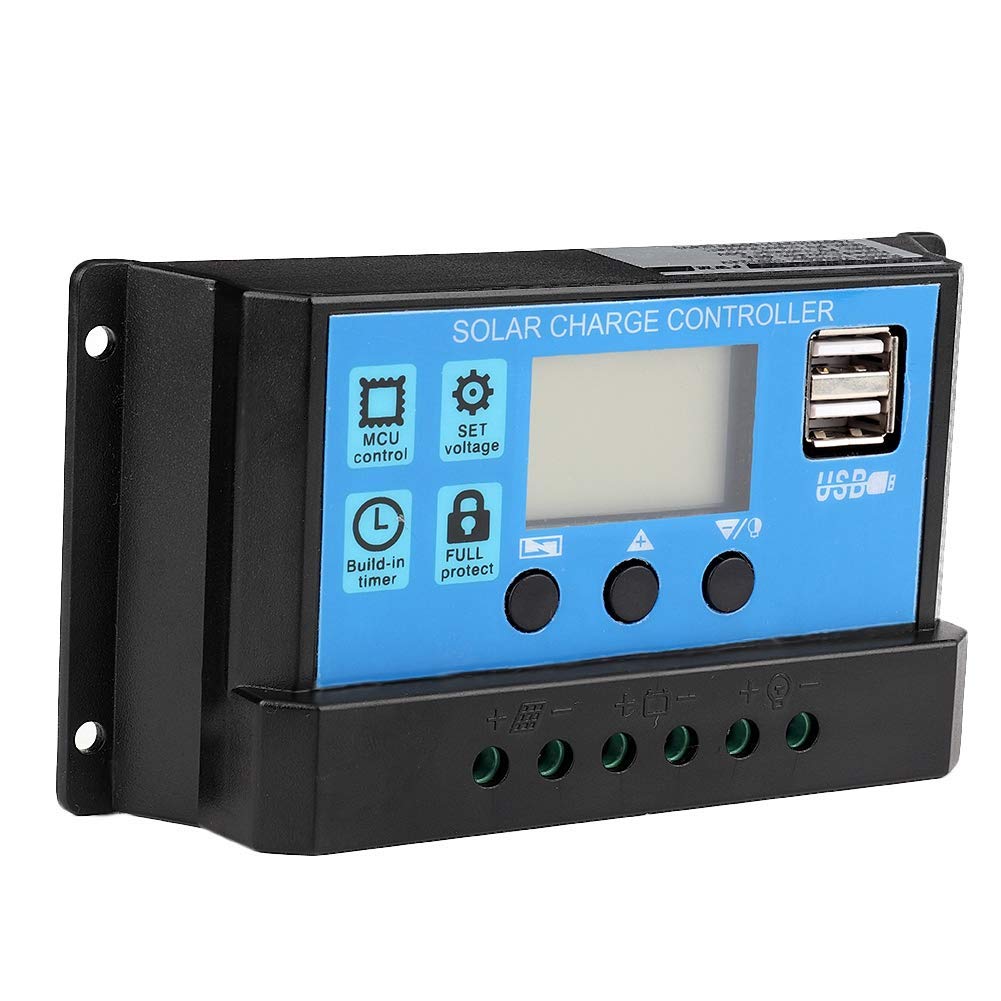 Aramox Sterownik solarny 12 V-24 V MPPT, regulator solarny PWM 60A/50A/40A/30A/20A/10A (60A), Szary|Czarny