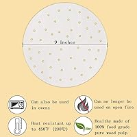 Vista 2 de Forros para freidora de aire, papel pergamino de 7 pulgadas, 8.5 pulgadas, 9 y 10 pulgadas, forro de vapor de bambú, perforado, antiadherente