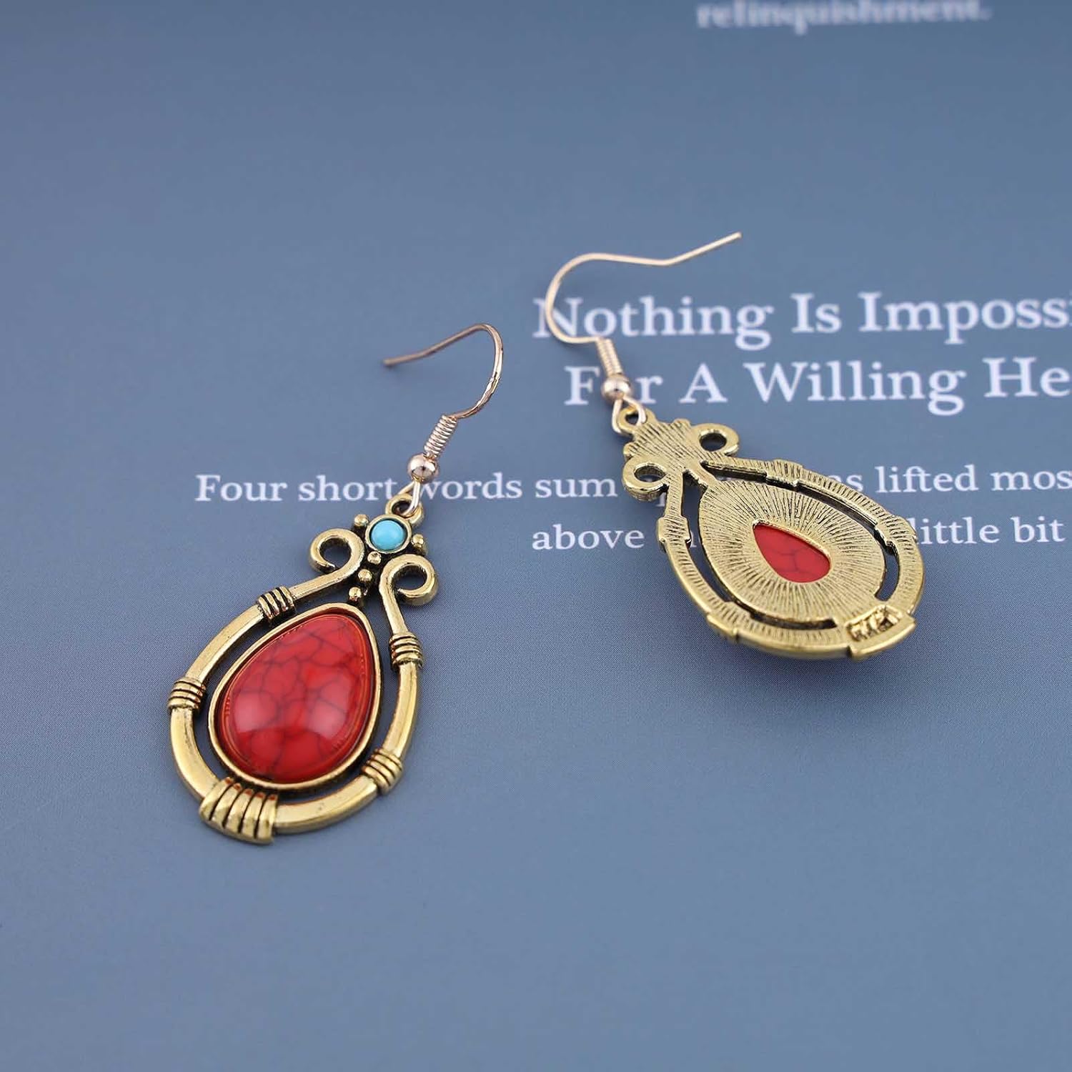 Bohemian Teardrop Coral Dangle Earrings Gold Turquoise Stone Drop Earrings Red Turquoise Hook Earrings Ethnic Natural Gemstone Earrings Jewelry for Women Gifts - Image 3