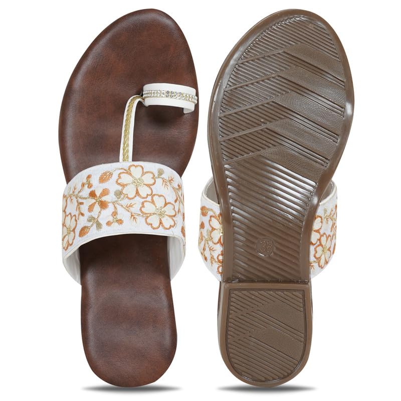 Image of DFR Flip Flops for Women Daily Use Comfortable Ethnic Embroidered Girls Slippers flipflops chappals